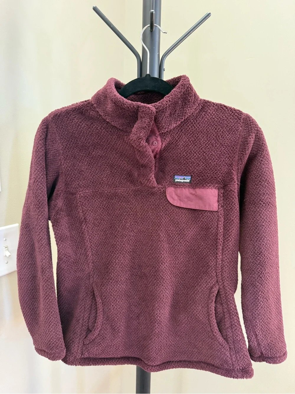 Patagonia Kids Dark Plum Re-Tool Snap Pullover with Pocket Flap